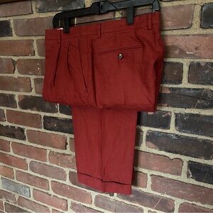 ZANELLA linen pleated front cuffed leg pants in rust red size 36 X 30.5